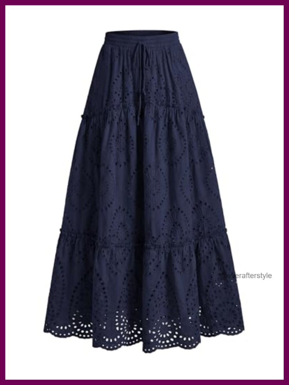 Women's Eyelet Embroidery Tiered Ruffle A-Line Maxi Skirt Elastic Waist